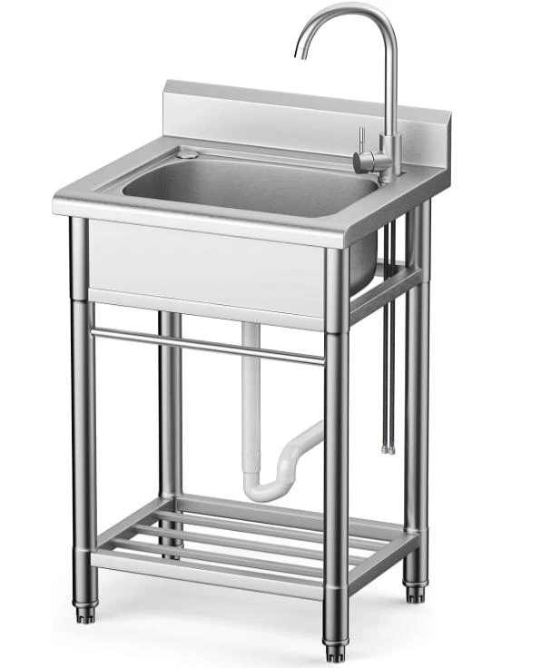 Wastafel Utilitas Berdiri Bebas Wastafel Stainless Steel Terintegrasi