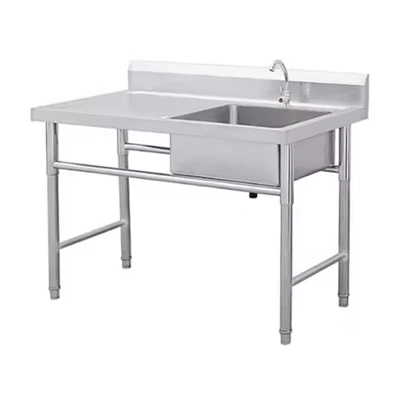 Wastafel Dapur Komersial Stainless Steel yang berdiri di lantai-