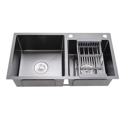 Baja Tahan Karat Nano Hitam Ganda-melalui Wastafel Dapur