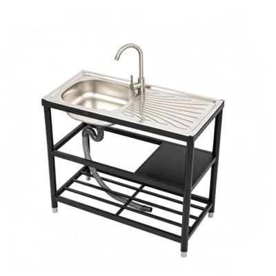 Wastafel Dapur Komersial Dudukan Wastafel Stainless Steel Mangkuk Tunggal